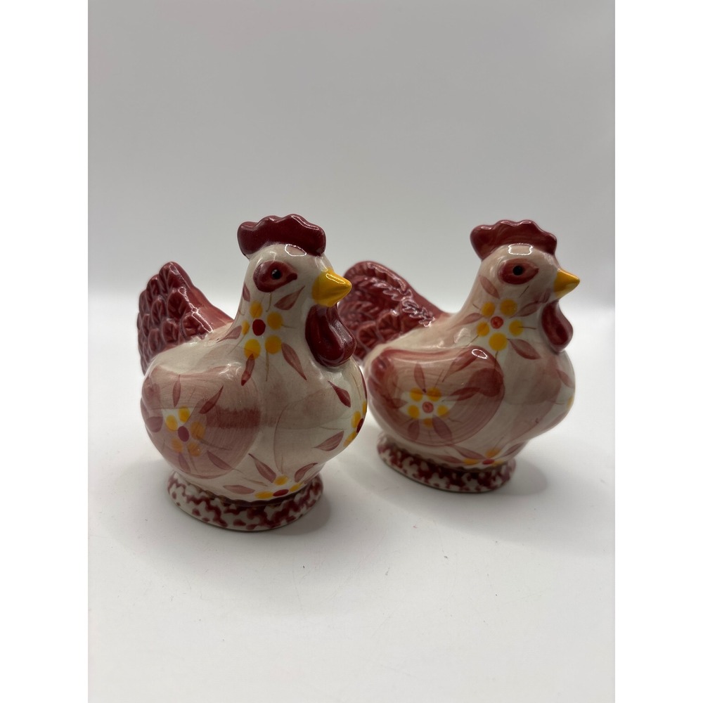 Temptation Old World Chicken Salt and Pepper Shakers Cranberry Floral Farmhouse